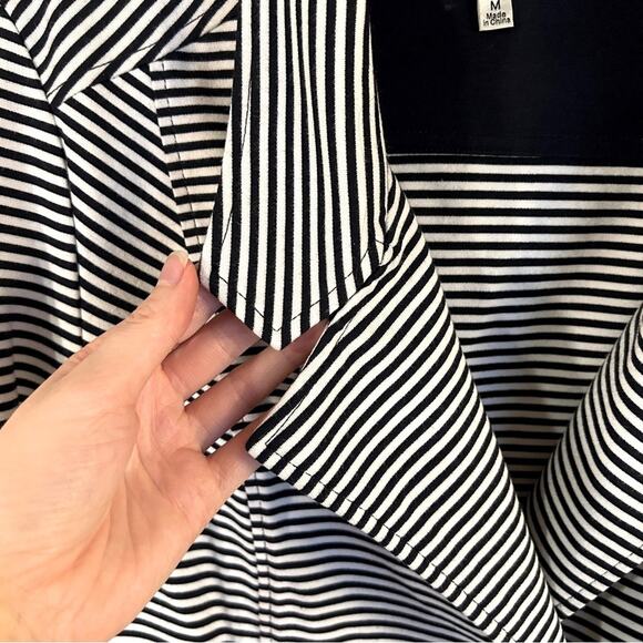 CAbi Navy/White Striped 3/4-Sleeve Double Breasted Blazer Jacket Size Medium - Picture 4 of 13